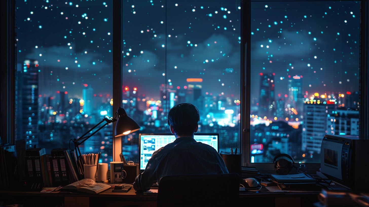 City lights with calm night sky